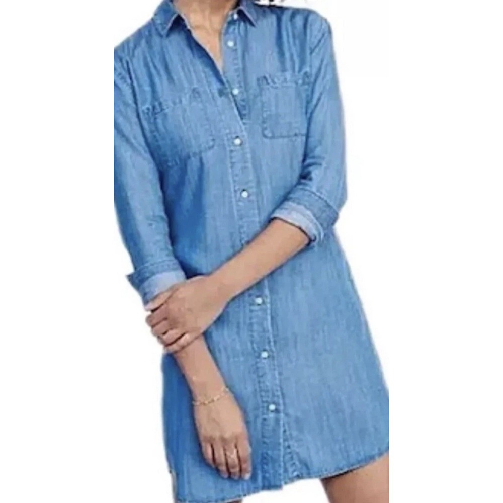 UNTUCKit MARASKA 100% TENCEL DENIM LONG SLEEVE BUTTON DOWN SHIRT DRESS SZ 10
